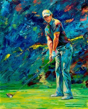 Sport Painting - impressionism blue golfer